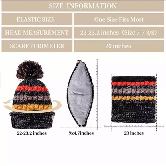 Hat with Mask combo Black Multi Color Winter Hat Pom Pom Beanie Fleece lined - Picture 2 of 4
